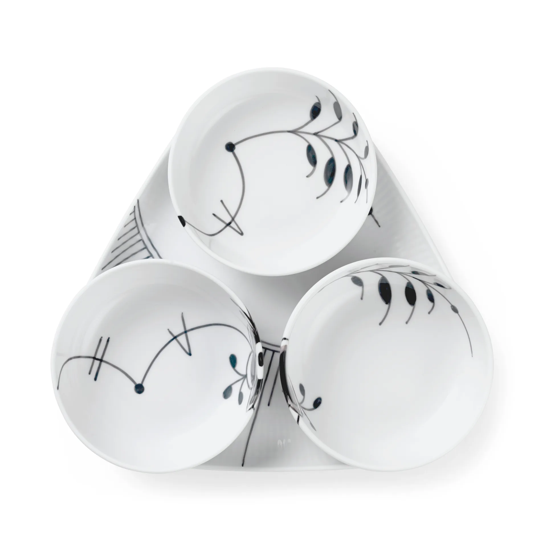 Black Fluted Mega serveringssæt 4 dele, Sort-hvid Royal Copenhagen