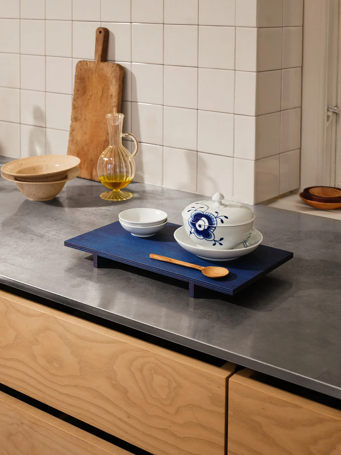 Blue Fluted Mega skål med låg og fad, 38 cl Royal Copenhagen