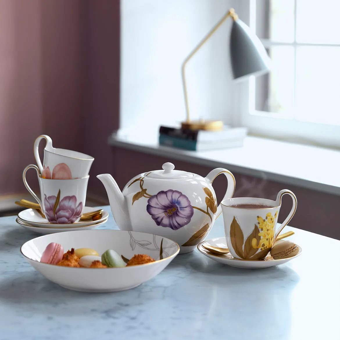 Flora højhankskop og underkop, guldregn Royal Copenhagen