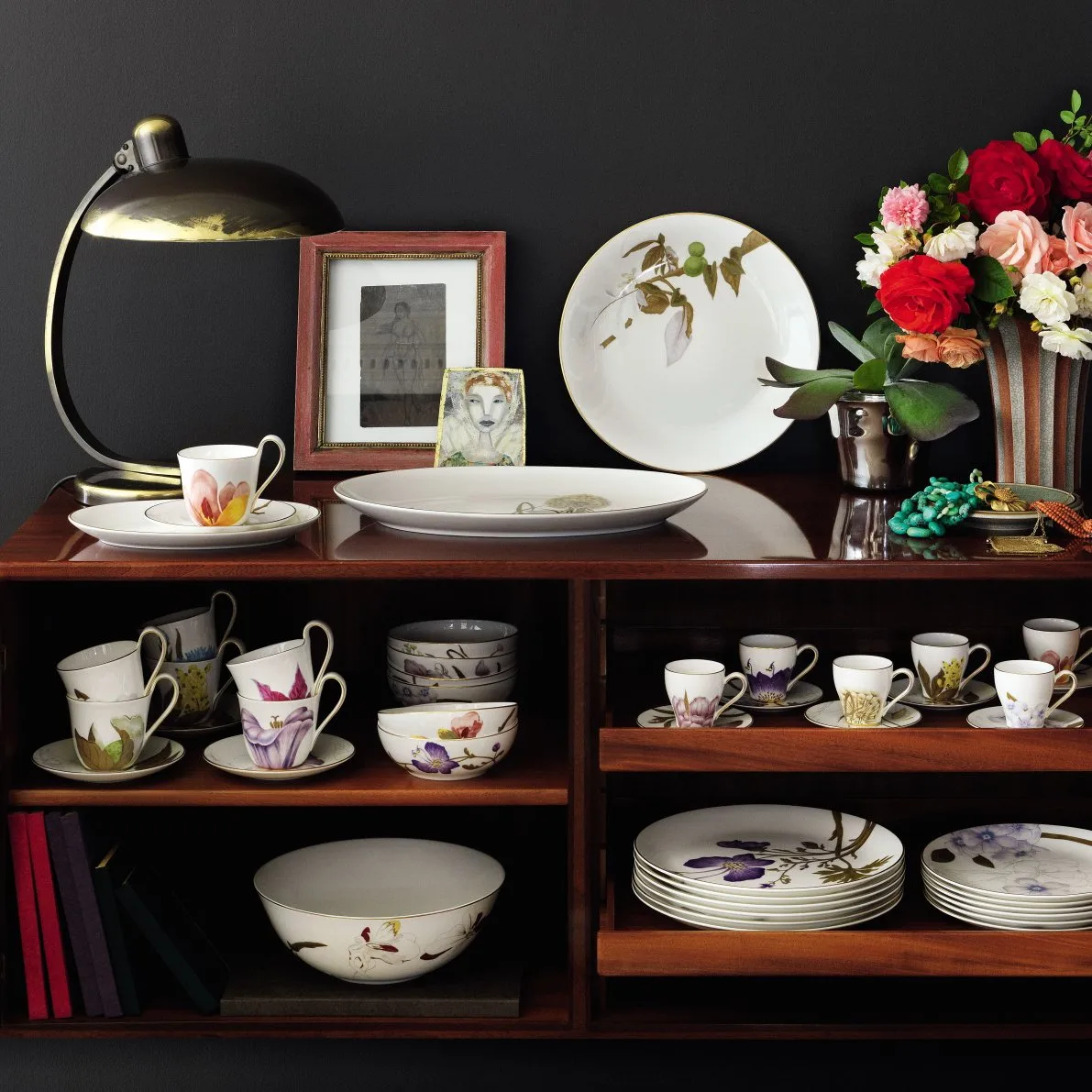 Flora højhankskop og underkop, magnolia Royal Copenhagen