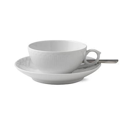 Hvid Halvblonde tekop og underkop, 20 cl Royal Copenhagen