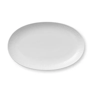 Hvid Riflet ovalt fad, Ø 23 cm Royal Copenhagen