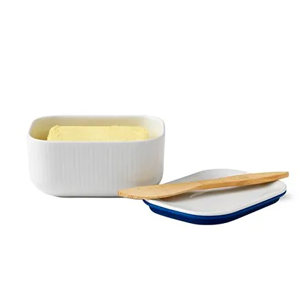 Hvid Riflet smørkrukke med låg, 6,8 cm Royal Copenhagen