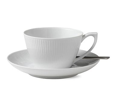 Hvid Riflet tekop og underkop, 28 cl Royal Copenhagen