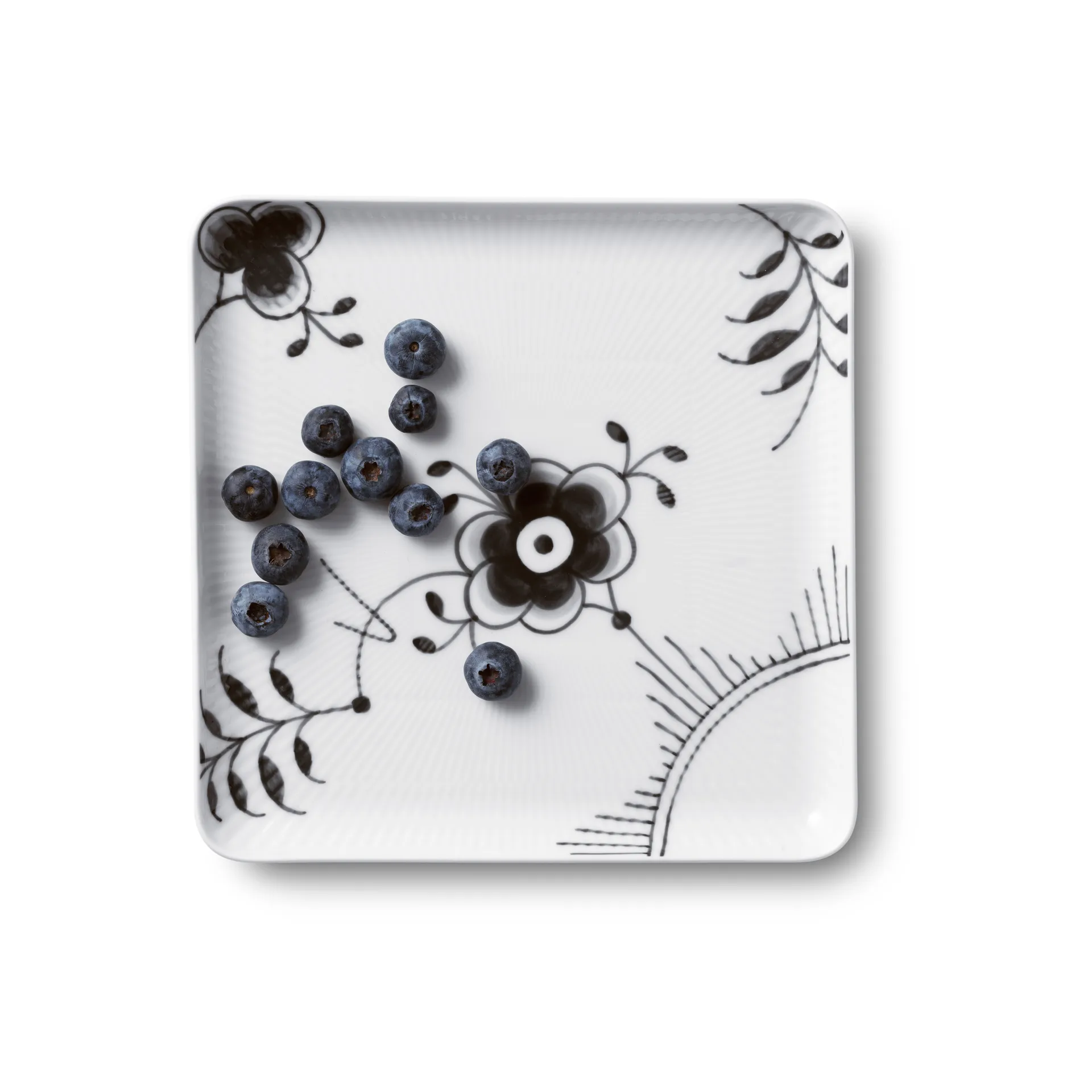 Sort Mega Riflet kvadratisk tallerken, 20x20 cm Royal Copenhagen