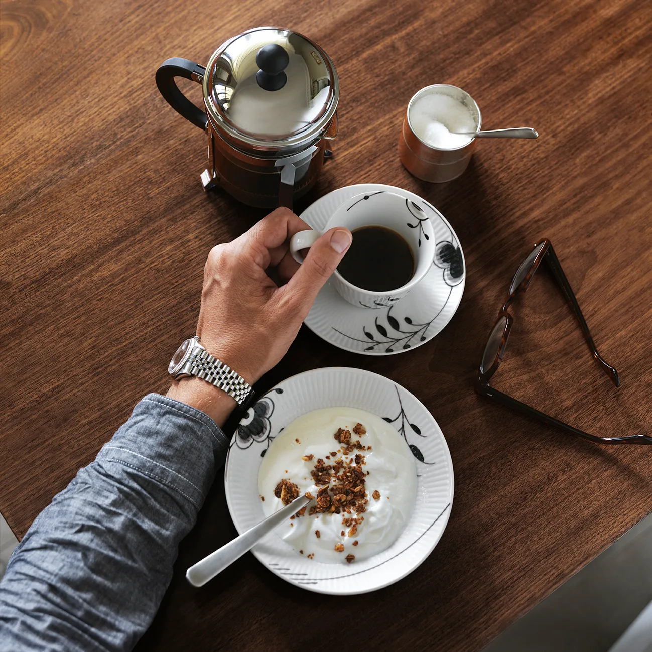 Sort Mega Riflet tekop og underkop 2, 25 cl-høj hank Royal Copenhagen