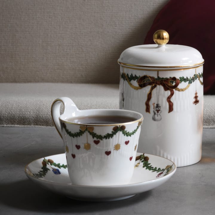 Stjerne Riflet Jul kop og underkop, 24 cl-højt håndtag Royal Copenhagen