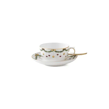 Stjerne Riflet Jul kop og underkop - 32 cl - lågt handtag - Royal Copenhagen