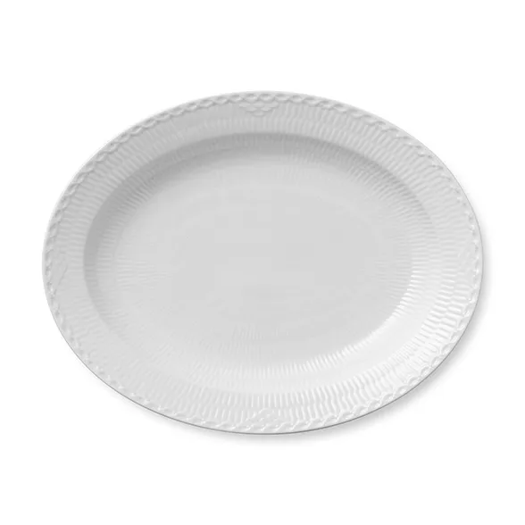 White Fluted Half Lace fad ovalt 36,5 cm, Hvid Royal Copenhagen