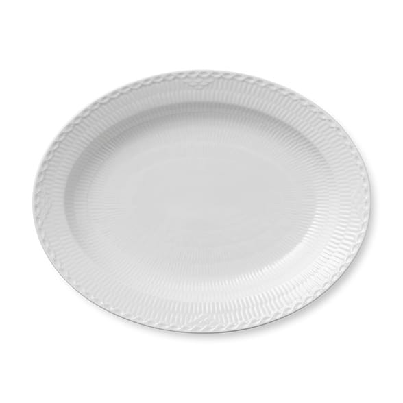 White Fluted Half Lace fad ovalt 36,5 cm, Hvid Royal Copenhagen