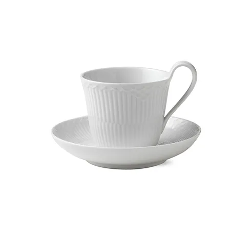White Fluted Half Lace kop med underkop, 25 cl Royal Copenhagen