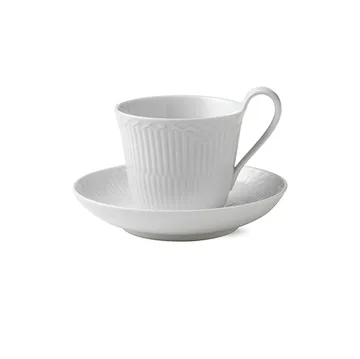 White Fluted Half Lace kop med underkop - 25 cl - Royal Copenhagen