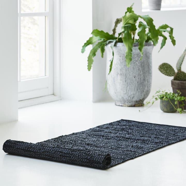 Leather måtte 65x135 cm, black (sort) Rug Solid