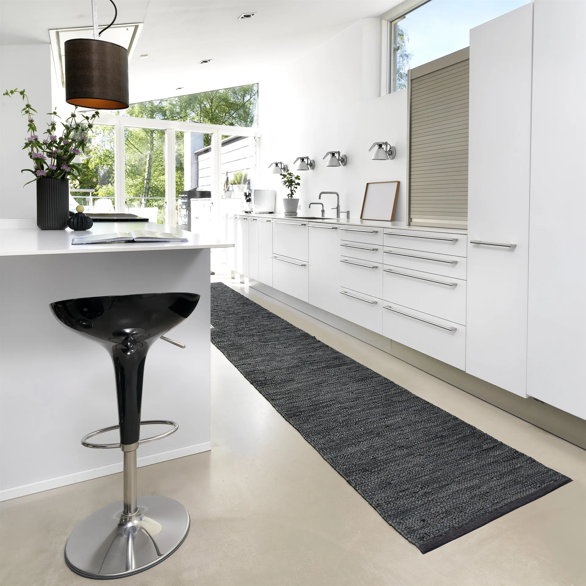 Leather måtte 75x300 cm, dark grey (mørkegrå) Rug Solid