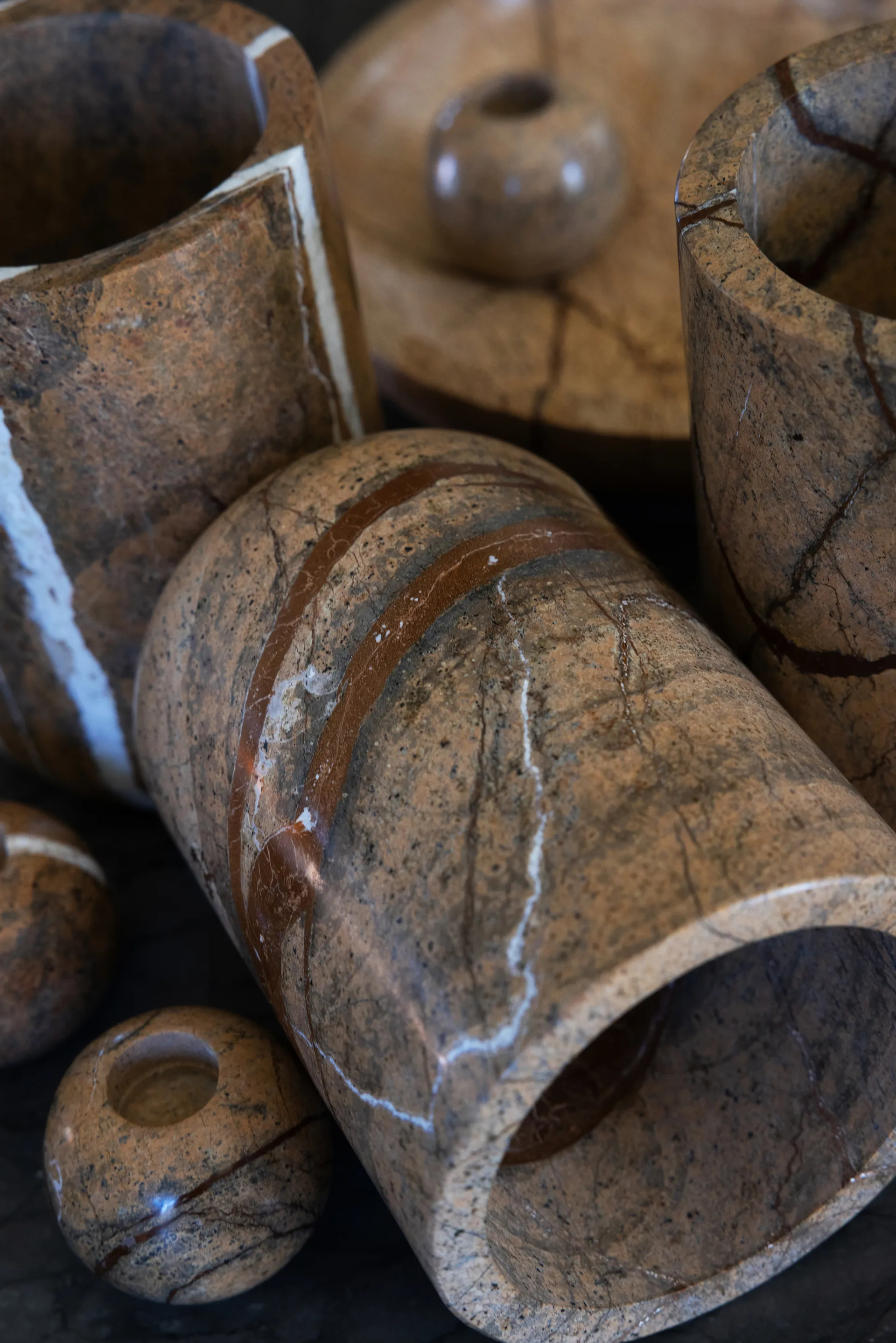 Sten lysestage Ø6 cm, Brun skovmarmor Sagaform