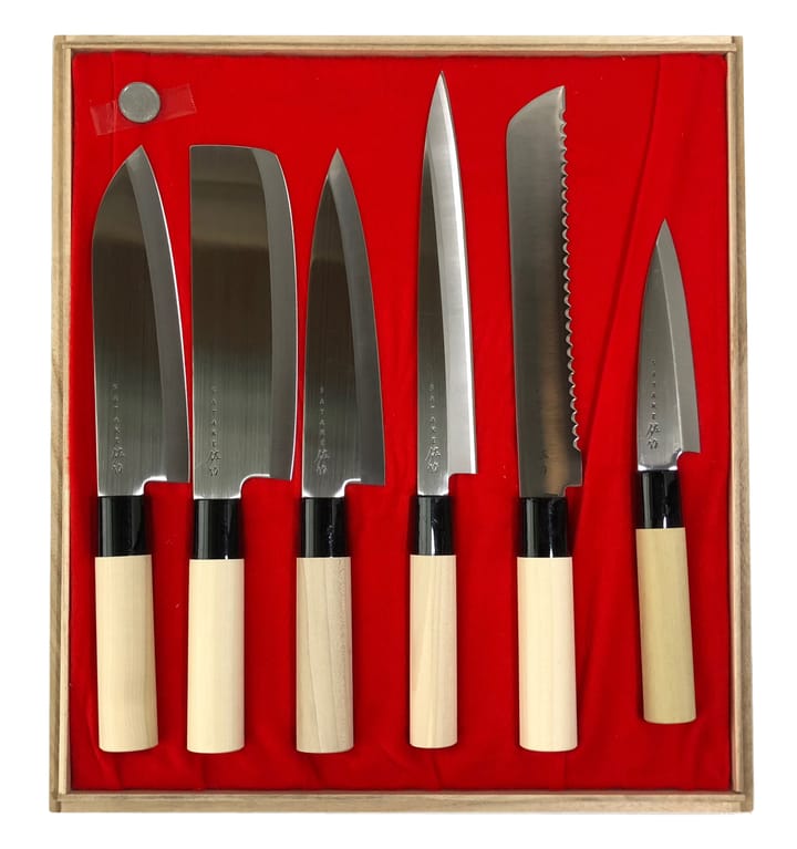 Knivsæt i balsabox 35x38 cm, 6 dele Satake