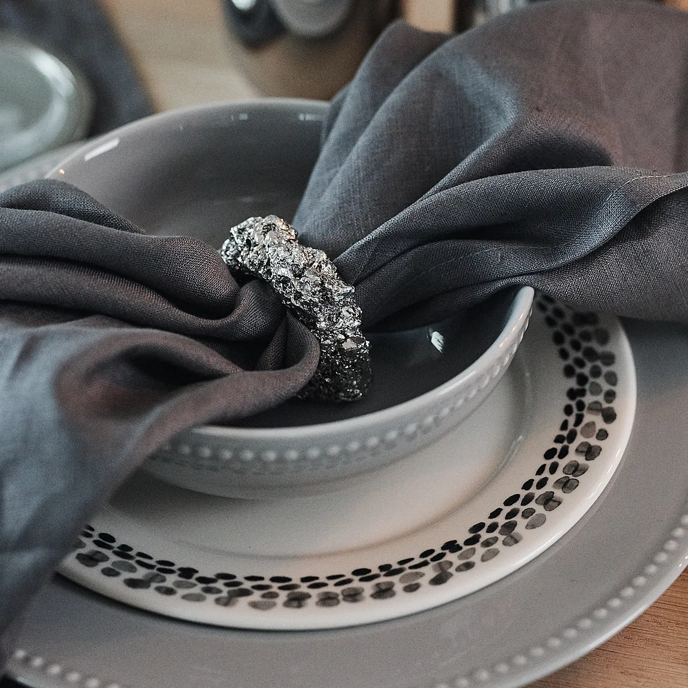 Klappersten frokosttallerken 21 cm, 4 stk., sort og hvid Scandi Living