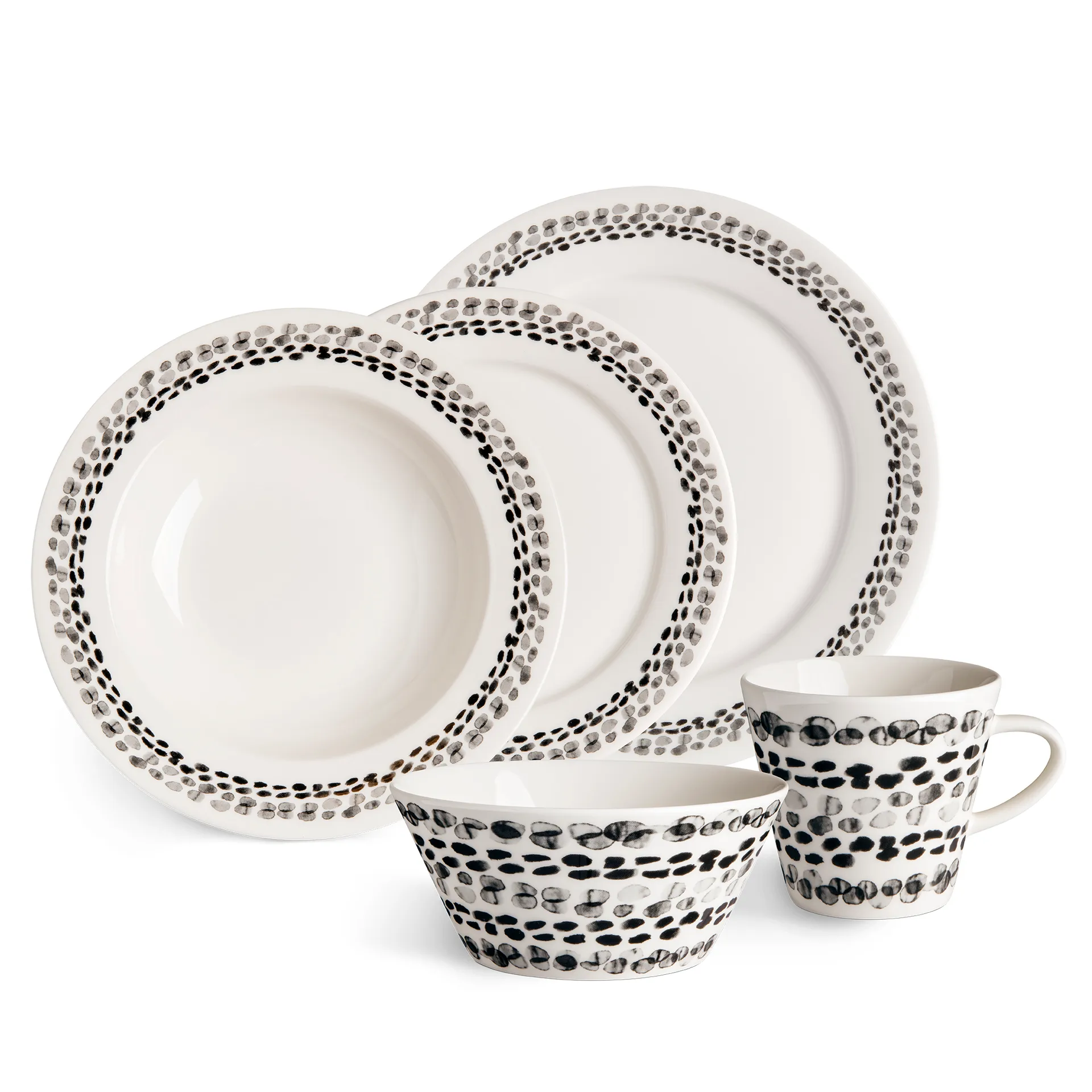 Klappersten tallerken 28 cm, 4 stk., sort og hvid Scandi Living