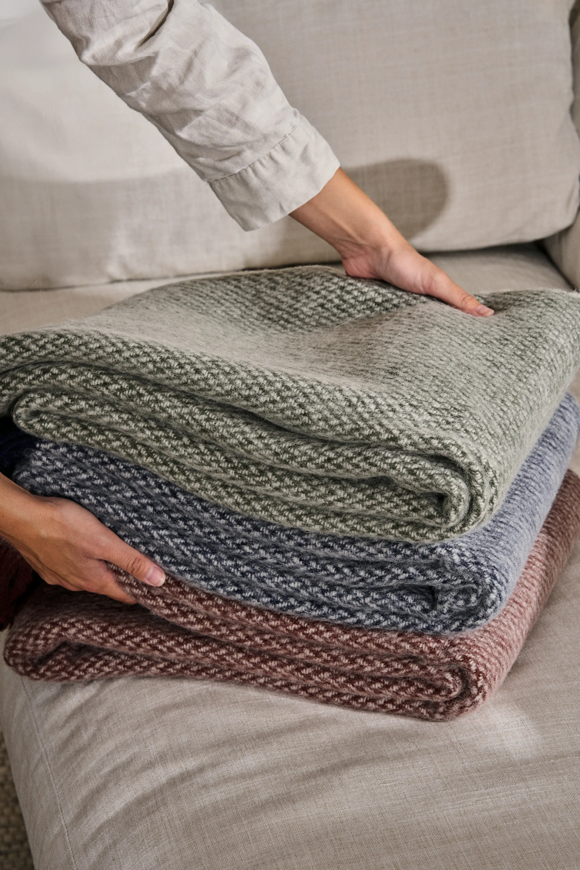 Sandstone uldplaid 130x180 cm, Khaki grøn Scandi Living