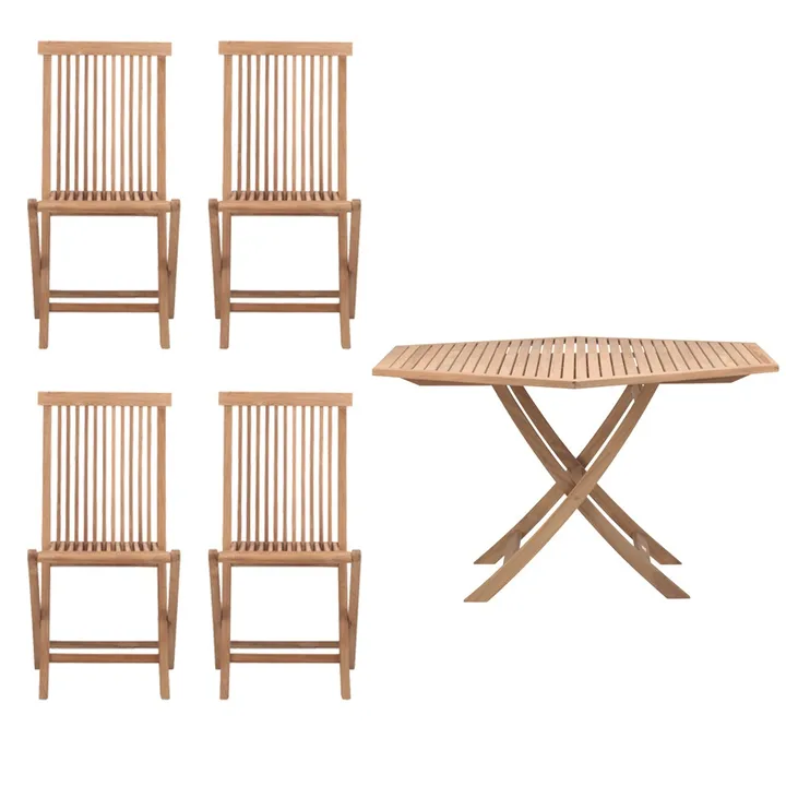 Viken Udendørssæt - 1 bord og 4 stole - teak - Skargaarden