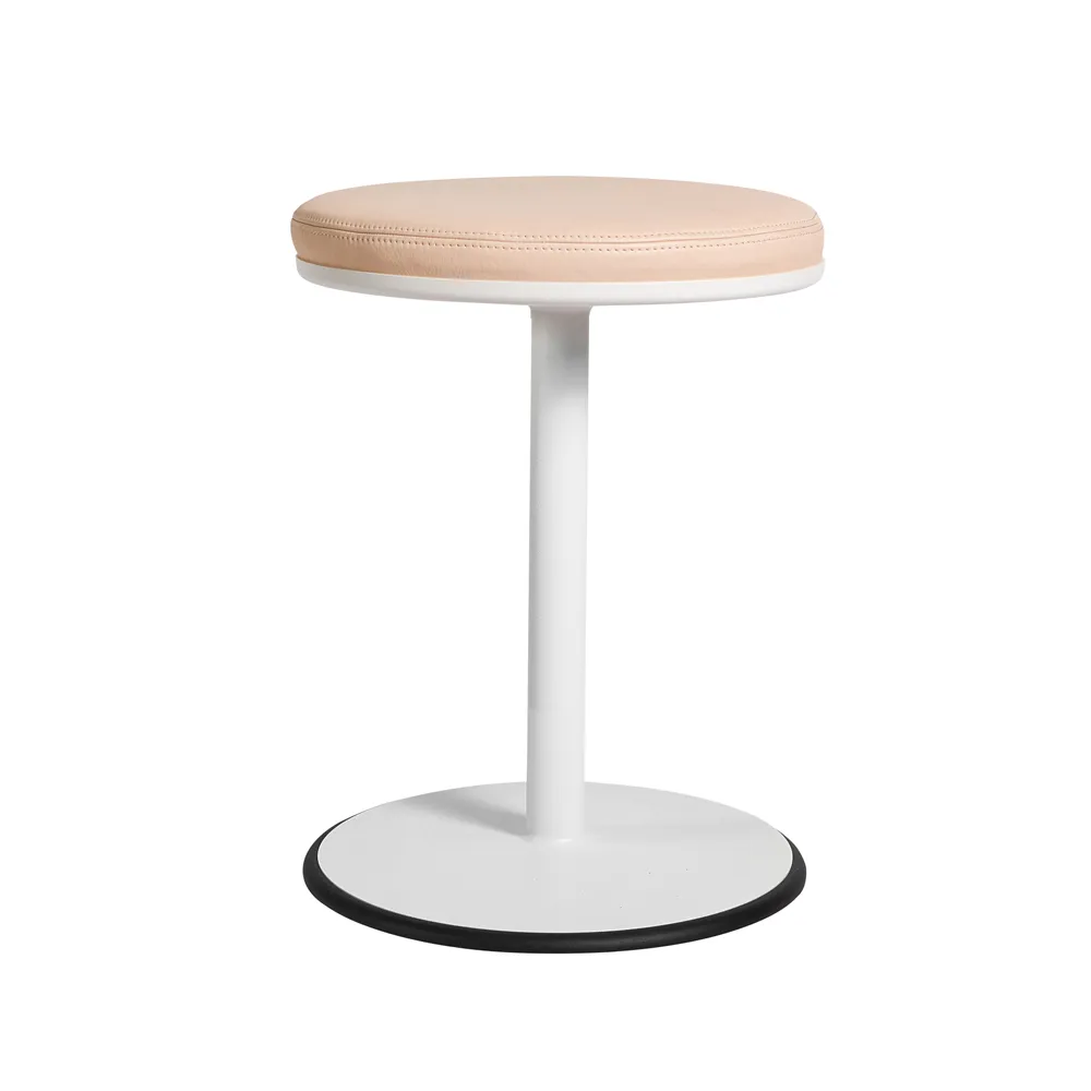 Orbit rund skammel, hvid, lysebrunt læder SMD Design