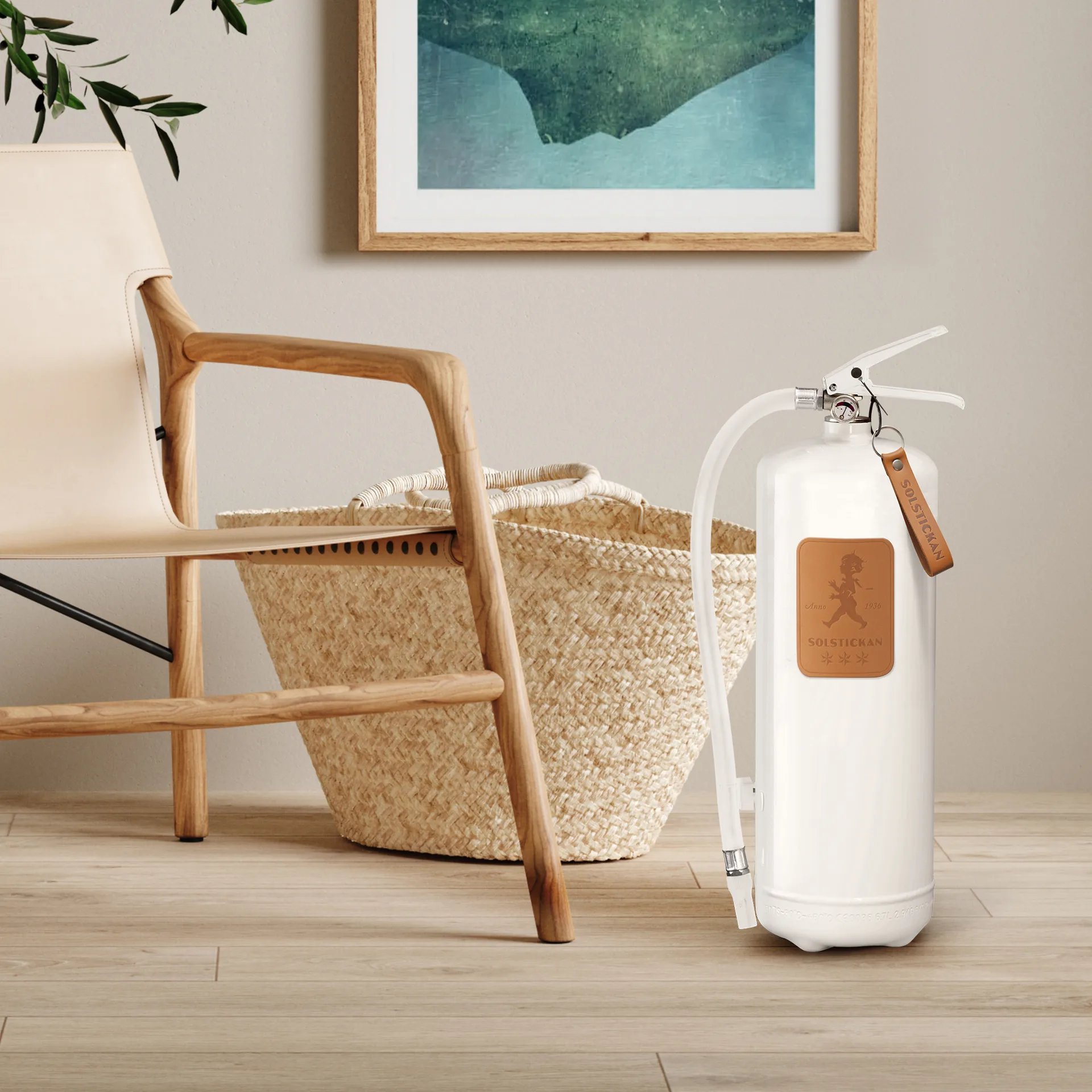 Solstickan ildslukker 6 kg, Hvid-lyst læder Solstickan Design