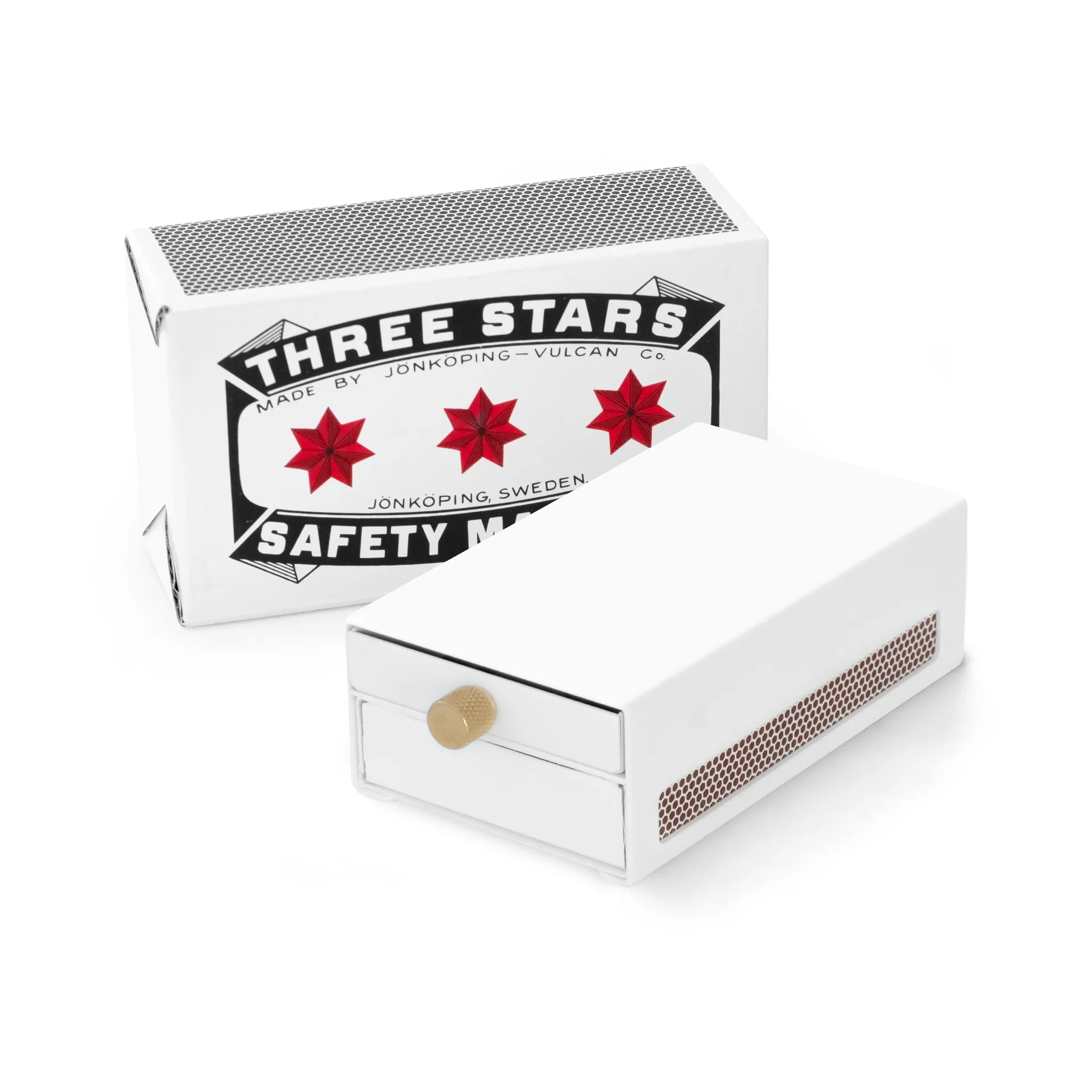 Three Stars tændstikæske stor, Hvid Solstickan Design