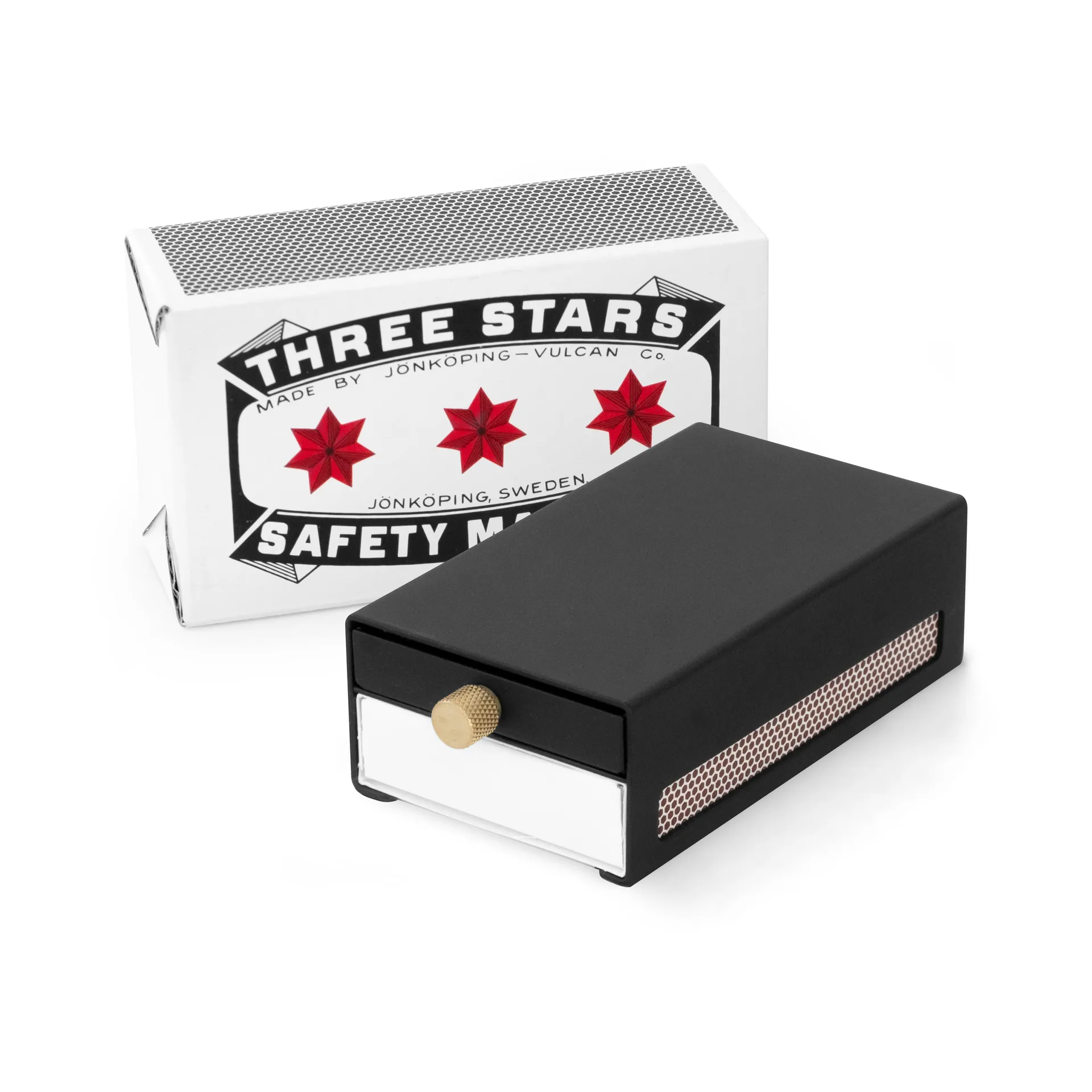 Three Stars tændstikæske stor, Sort Solstickan Design