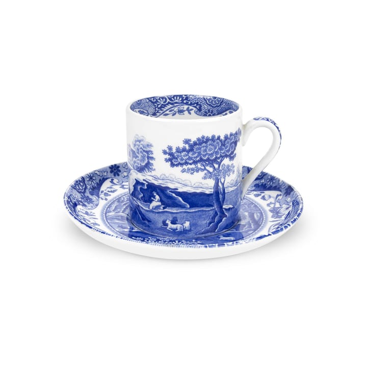 Blå italiensk kaffekop og tallerken - 9 cl - Spode