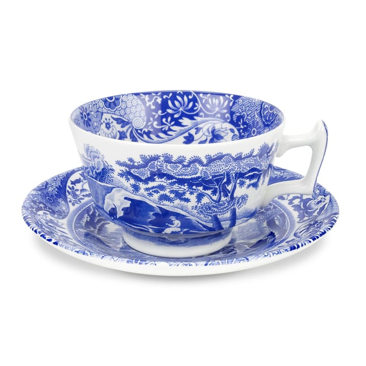 Blå italiensk tekop og tallerken - 20 cl - Spode