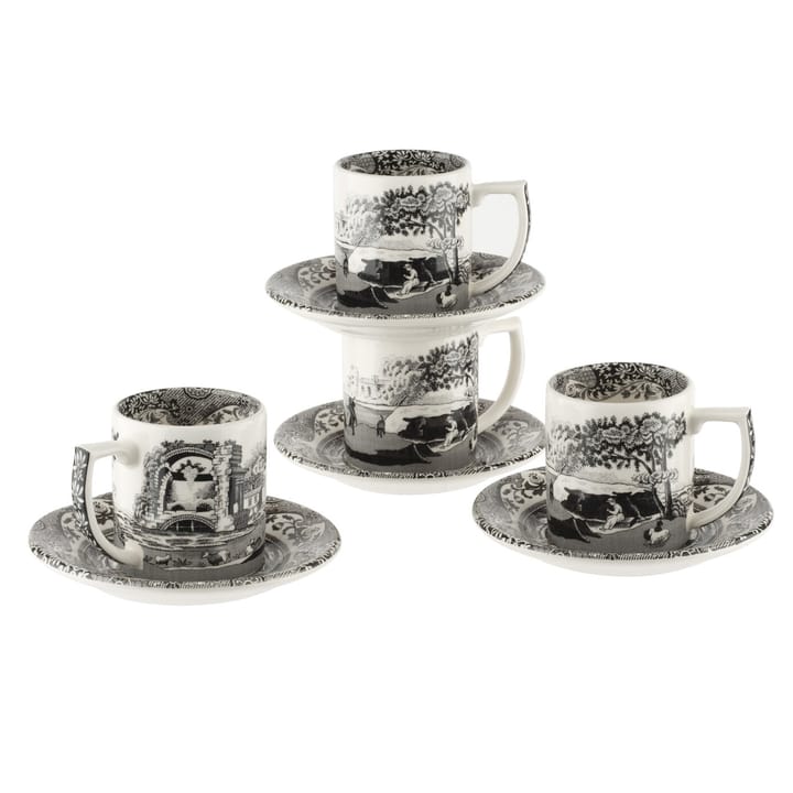 Black Italian espressokop med underkop 4-pak - 9 cl - Spode