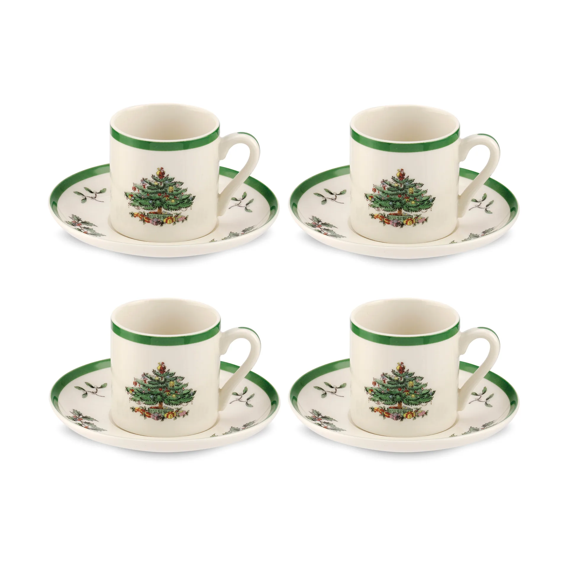 Christmas Tree espressokop og underkop 9 cl 4-pak, White-green-red Spode