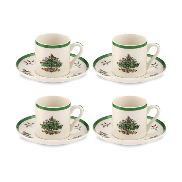 Christmas Tree espressokop og underkop 9 cl 4-pak, White-green-red Spode