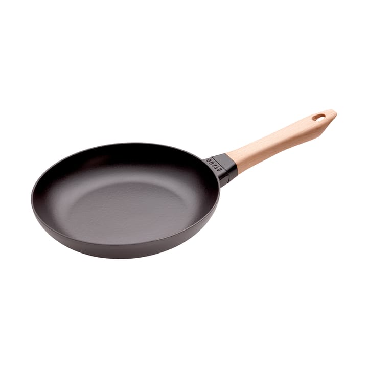 Staub stegepande støbejern sort lyst træhåndtag - Ø24 cm - STAUB