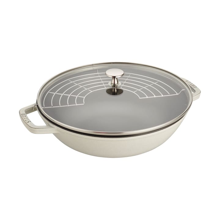 Staub wokpande støbejern med glaslåg Ø30 cm - White truffle - STAUB