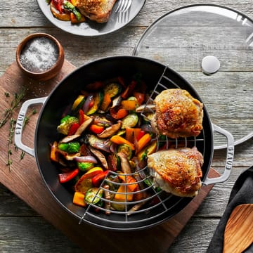 Staub wokpande støbejern med glaslåg Ø30 cm - White truffle - STAUB