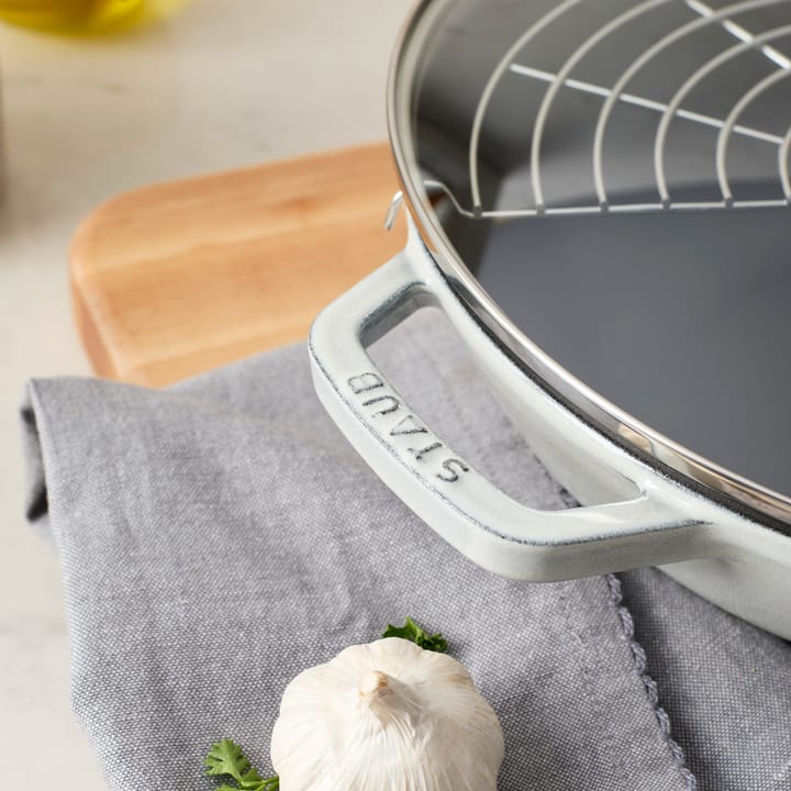 Staub wokpande støbejern med glaslåg Ø30 cm, White truffle STAUB