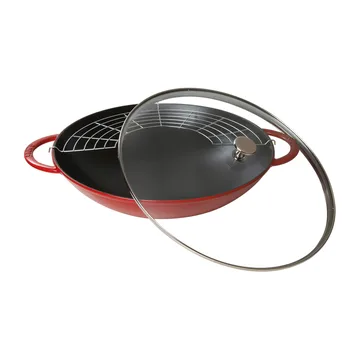 Wok med glaslåg Ø37 cm 5,7 L - Rød - STAUB