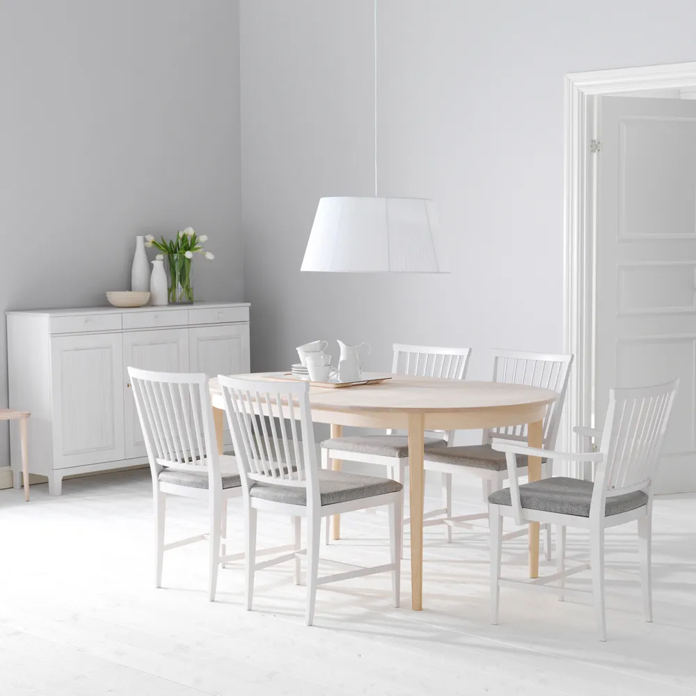 Hverdags spisebord 160x100 cm, birk lys matlak, 2 tillægsplader Stolab