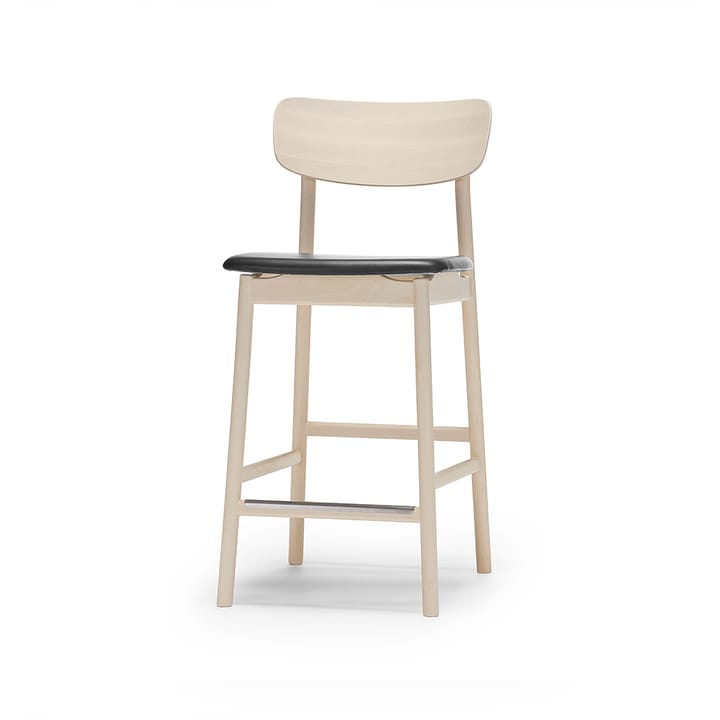 Prima Vista barstol - læder elmo sort, hvidolieret birkestel - Stolab