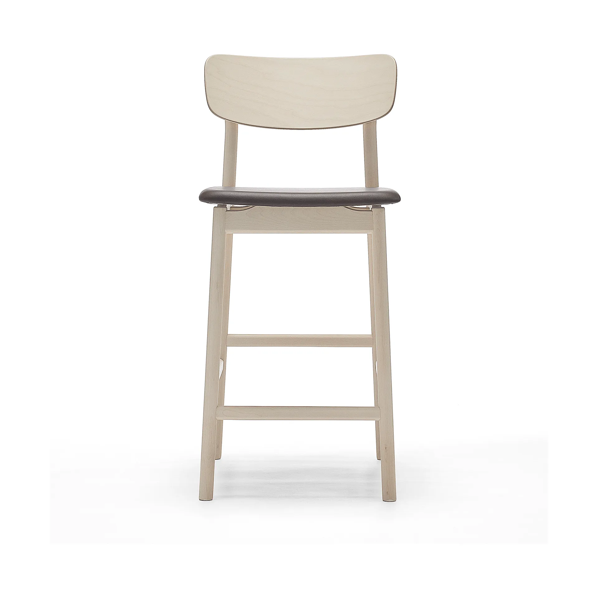 Prima Vista barstol, læder Elmosoft mørkebrunt, lyst matlakeret birkestel, 65 cm Stolab