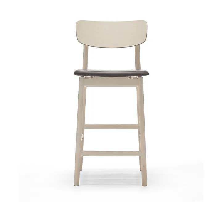 Prima Vista barstol - læder Elmosoft mørkebrunt, lyst matlakeret birkestel, 65 cm - Stolab