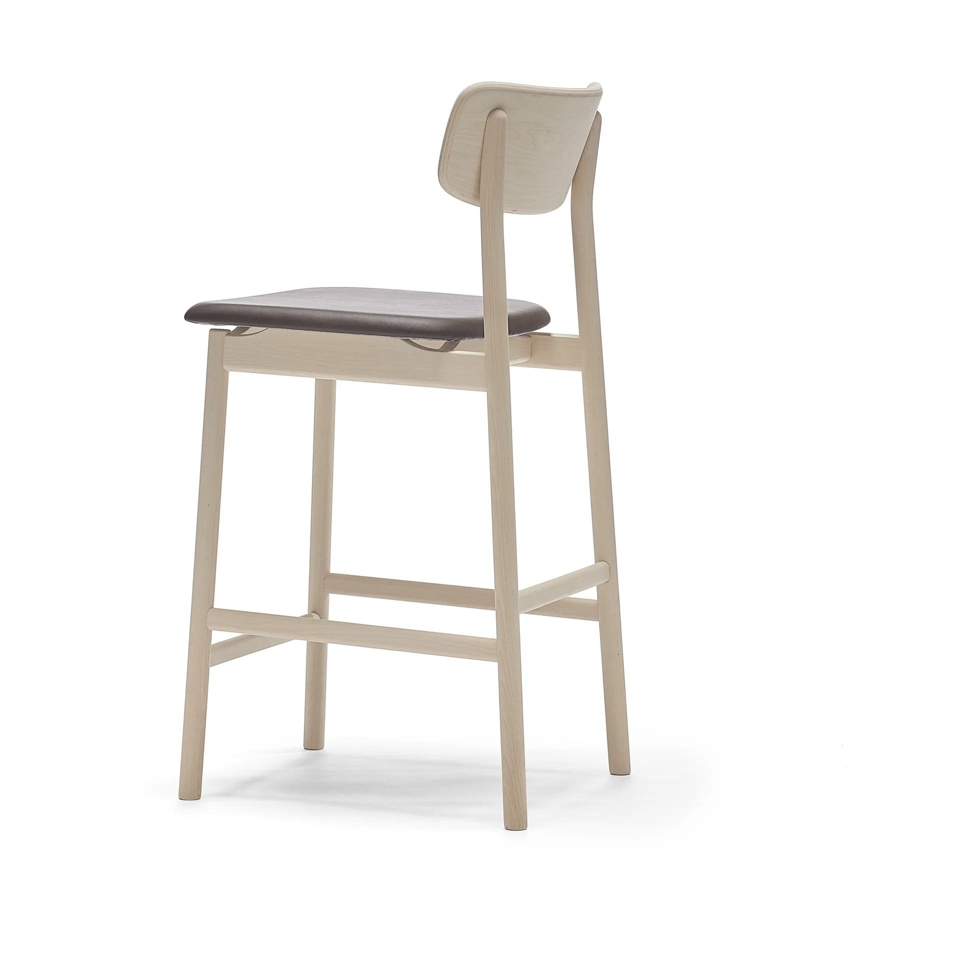 Prima Vista barstol, læder Elmosoft mørkebrunt, lyst matlakeret birkestel, 65 cm Stolab