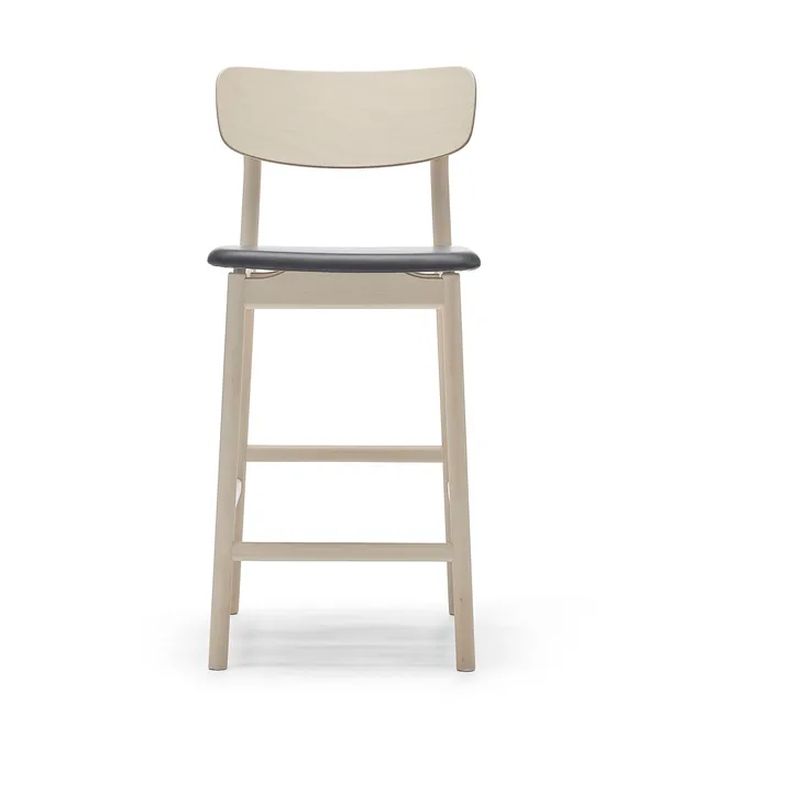 Prima Vista barstol - læder Elmosoft sort, hvidolieret birkestel, 65 cm - Stolab