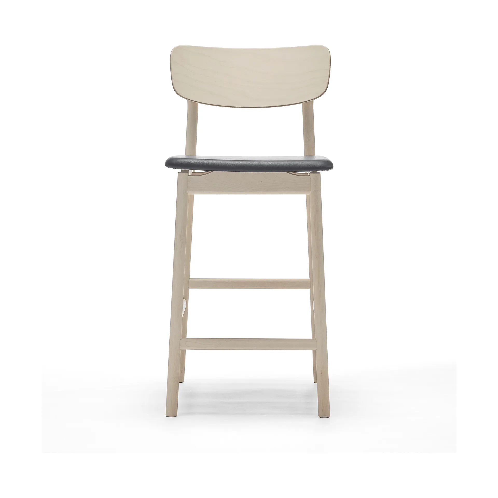 Prima Vista barstol, læder Elmosoft sort-lyst matlakeret birkestel, 65 cm Stolab