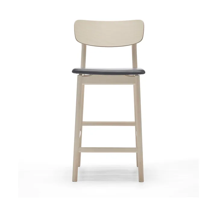 Prima Vista barstol - læder Elmosoft sort-lyst matlakeret birkestel, 65 cm - Stolab