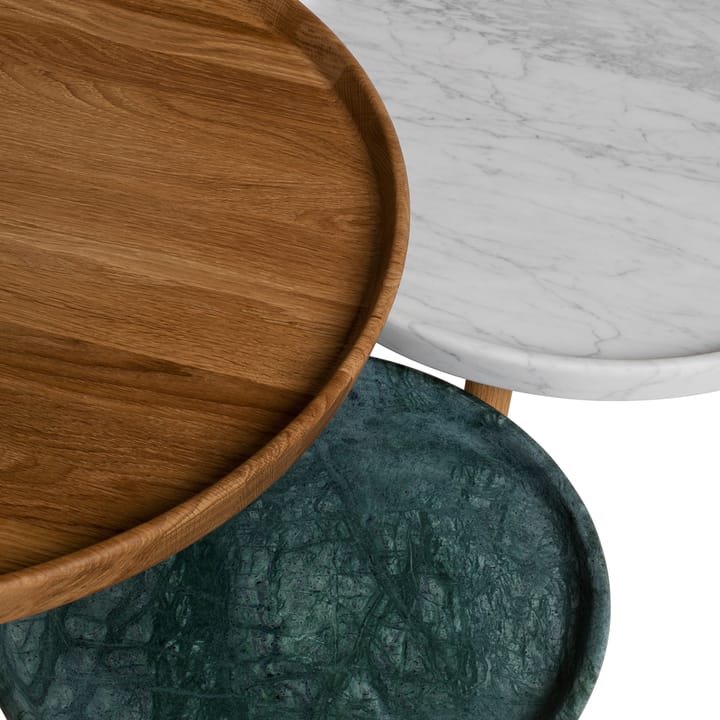 Tureen indskudsbord, marmor hvid, Ø52 cm, naturligt olierede egetræsben Stolab