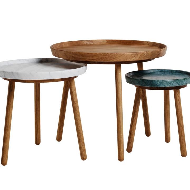 Tureen indskudsbord, marmor hvid, Ø52 cm, naturligt olierede egetræsben Stolab