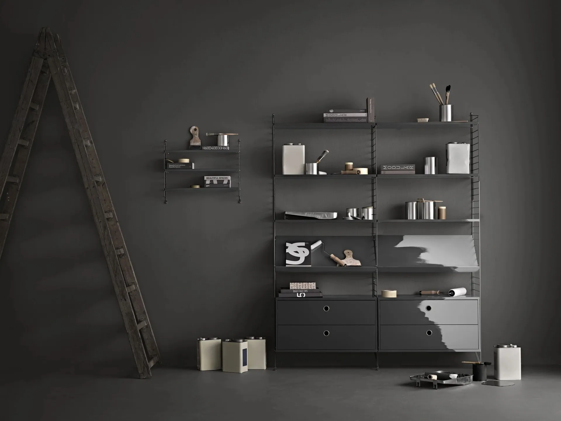 String væg gavle, Mørkegrå, 75x30 cm, 2-pak String