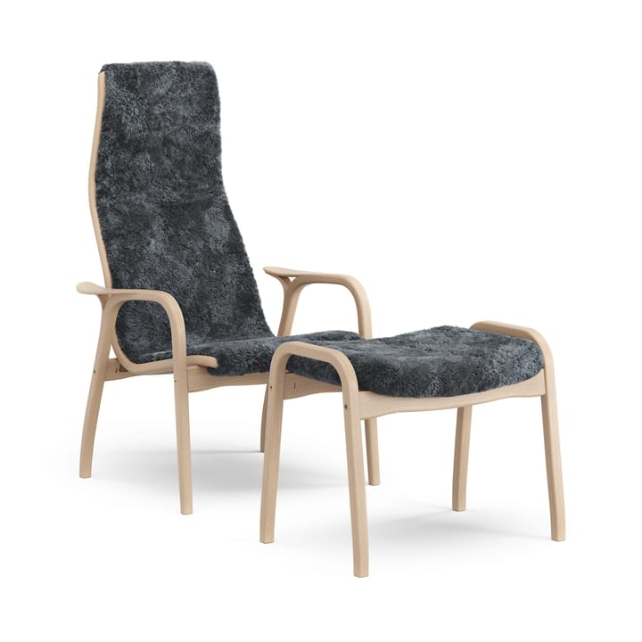 Lamino lænestol med fodskammel lakeret bøg/fåreskind - Charcoal (mørkegrå) - Swedese